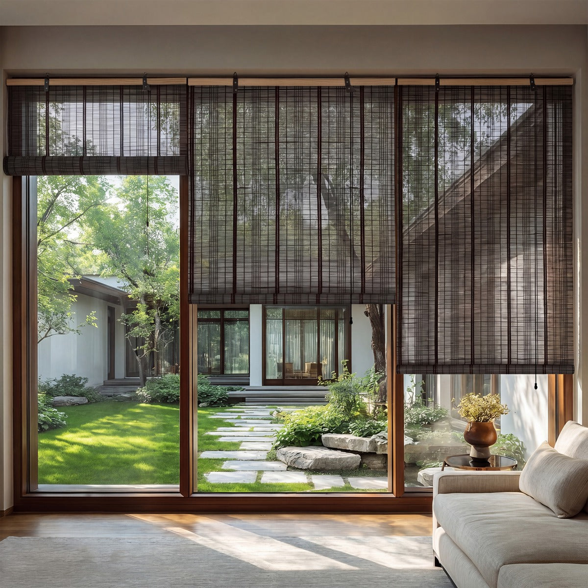 Berissa Custom Natural Outdoor Bamboo Roll Up Shades: Practical Application of Shades