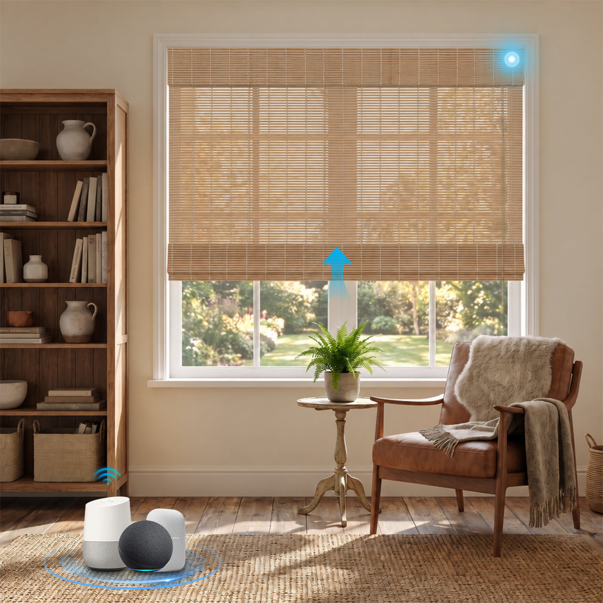 Berissa Motorized No-Drill Natural Bamboo Shades