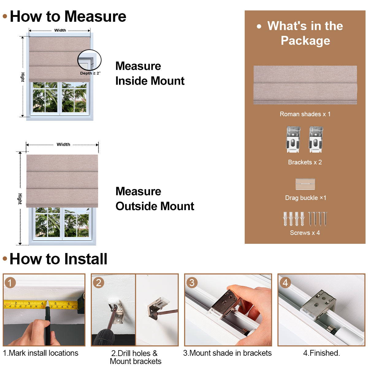 How to measure and install Berissa Simple Colors Uplifting Spaces Premium Linen Roman Shades.