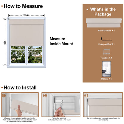 Berissa Classic No Drill Free Stop Cordless Roller Shades