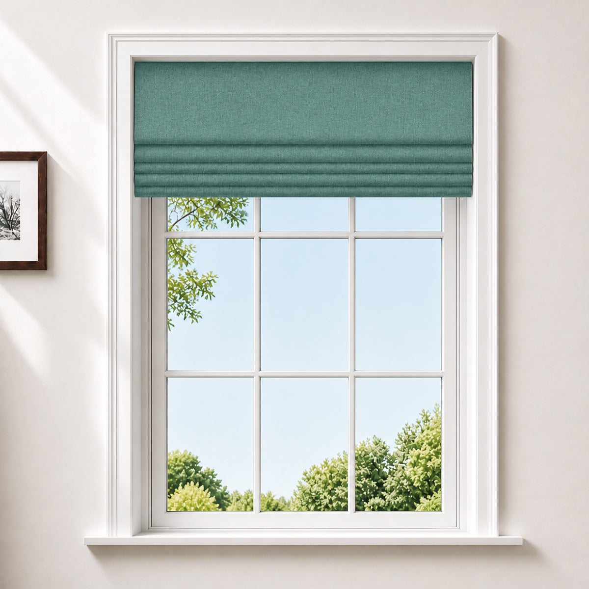 Berissa Vintage Blackout Green No Drill Double Shades Roman Shades