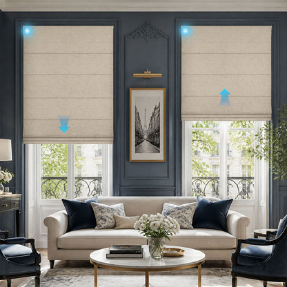 Berissa Motorized Remote Custom Textured Blackout Roman Shades