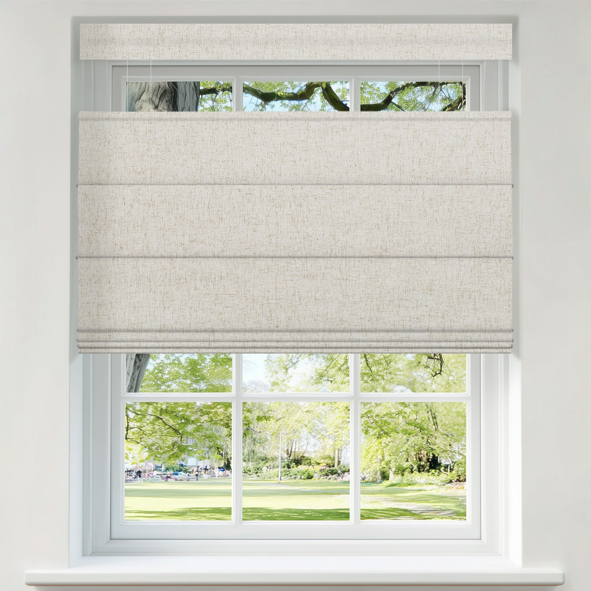 Berissa Linen-Inspired Blackout Fabric With Refined Straw-Tone Striping Roman Shades