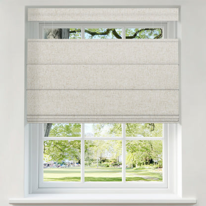 Berissa Linen-Inspired Blackout Fabric With Refined Straw-Tone Striping Roman Shades