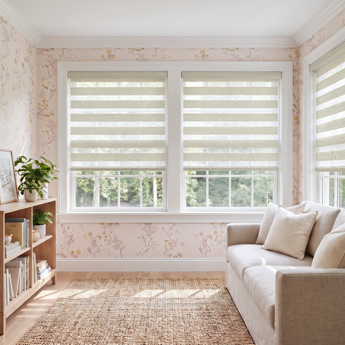 Berissa Custom No Drill Texture Day Night Blackout Zebra Blinds
