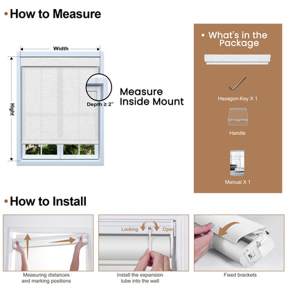 Berissa No Drill Light Filtering with Outside View Maze Jacquard Roller Blinds: Installation & Hardware Diagram