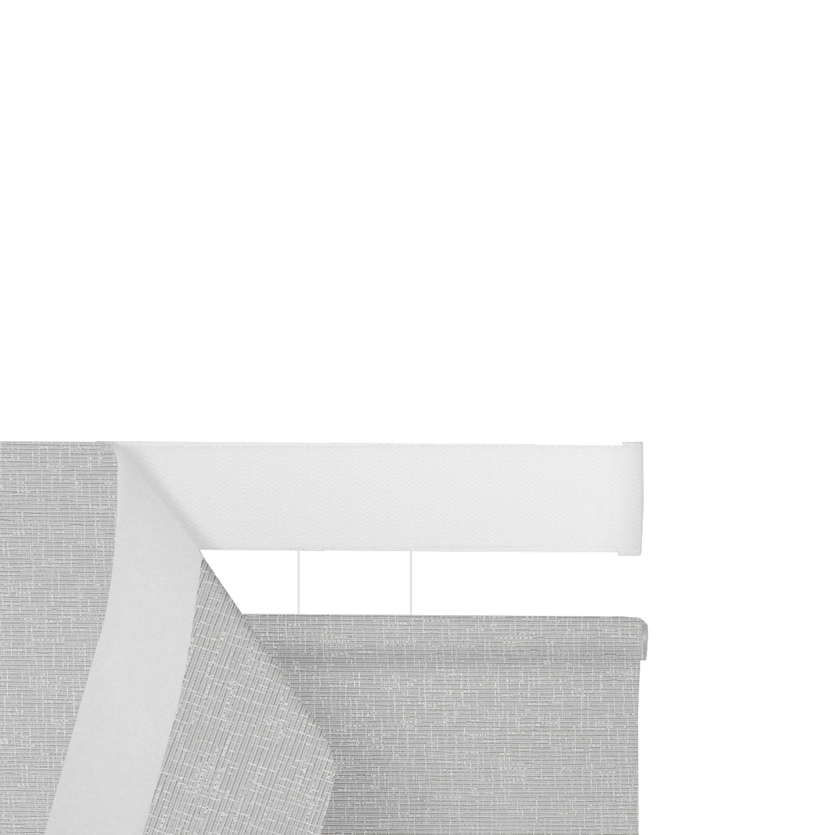 Berissa Top Down Bottom Up Classic Roman Shades close-up, showcasing the light gray fabric and classic design features.