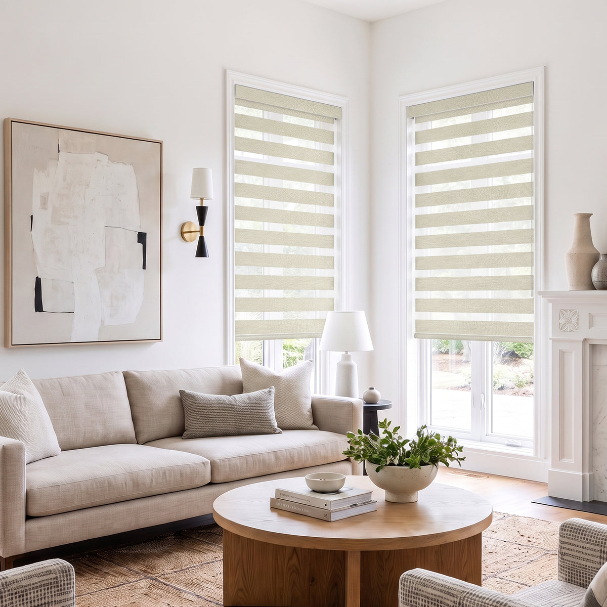 Berissa Custom No Drill Texture Day Night Blackout Zebra Blinds