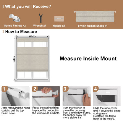 Berissa No Tool No Drill Top Down Bottom Up Roman Shades: Installation & Hardware Diagram