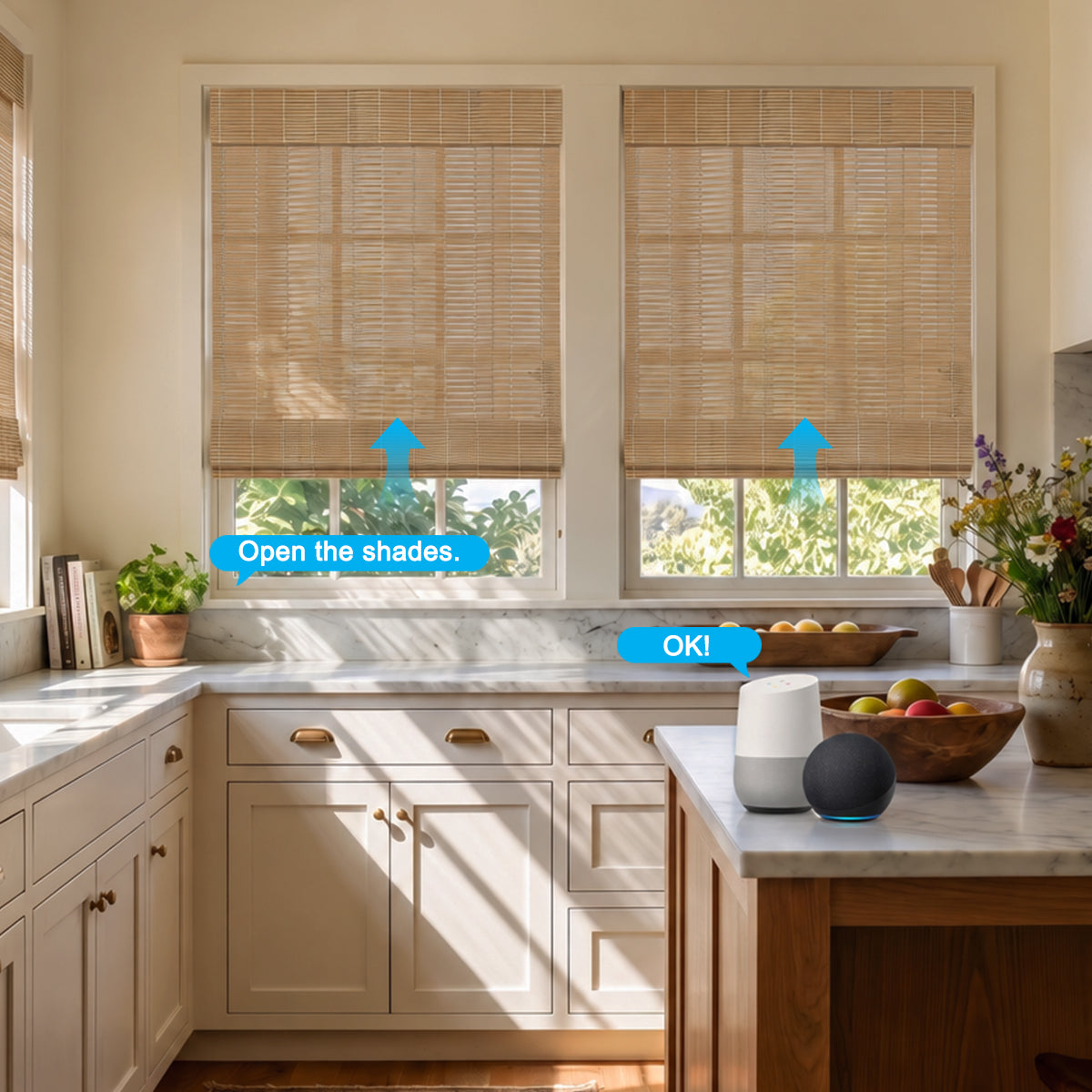 Berissa Motorized No-Drill Natural Bamboo Shades