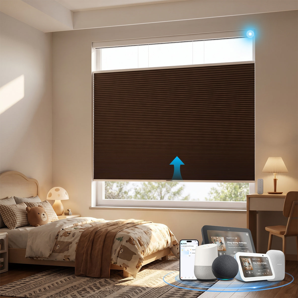Berissa Motorized No-Drill Top-Down Bottom-Up Blackout Cellular Shade