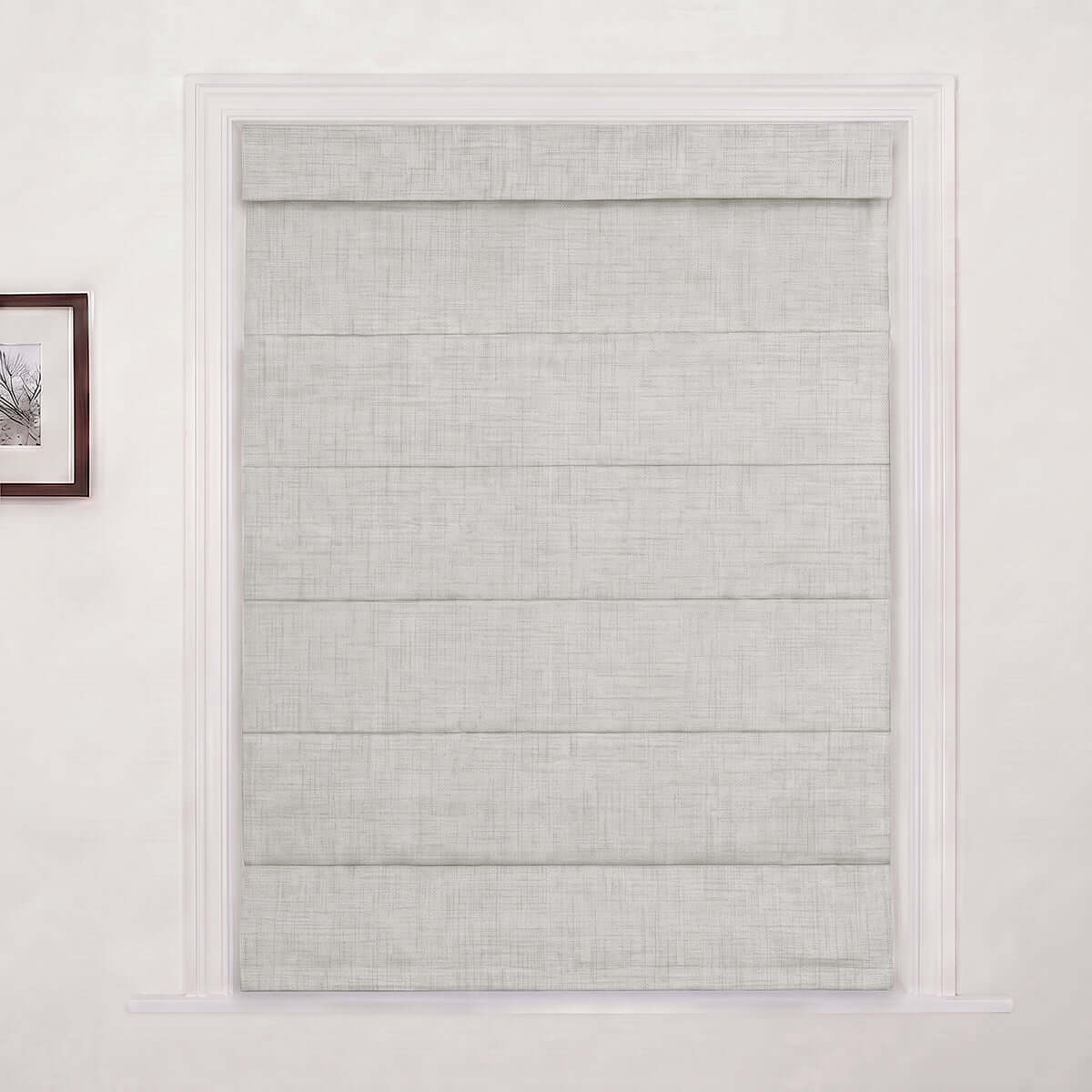 Berissa Charcoal Linen No Tool No Drill TDBU Roman Shades in a stylish window setting.