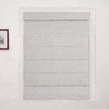 Berissa Charcoal Linen No Tool No Drill TDBU Roman Shades in a stylish window setting.