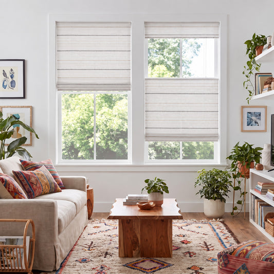 Berissa Light-Filtering Cordless Striped Faux-Linen Bamboo Roman Shade