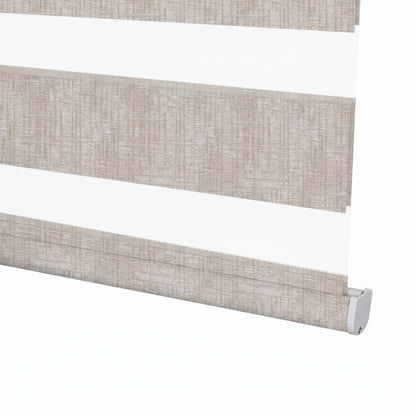 Close-up of Berissa Custom No Drill Zebra Day Night Dual Roller Blind showcasing its elegant fabric and modern design.