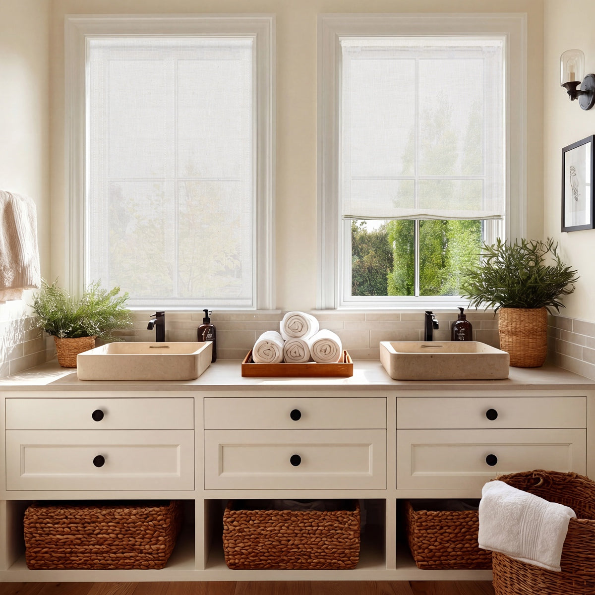 Berissa Soft Creamy Cotton Beige Textured Roman Shades: Practical Application of Shades