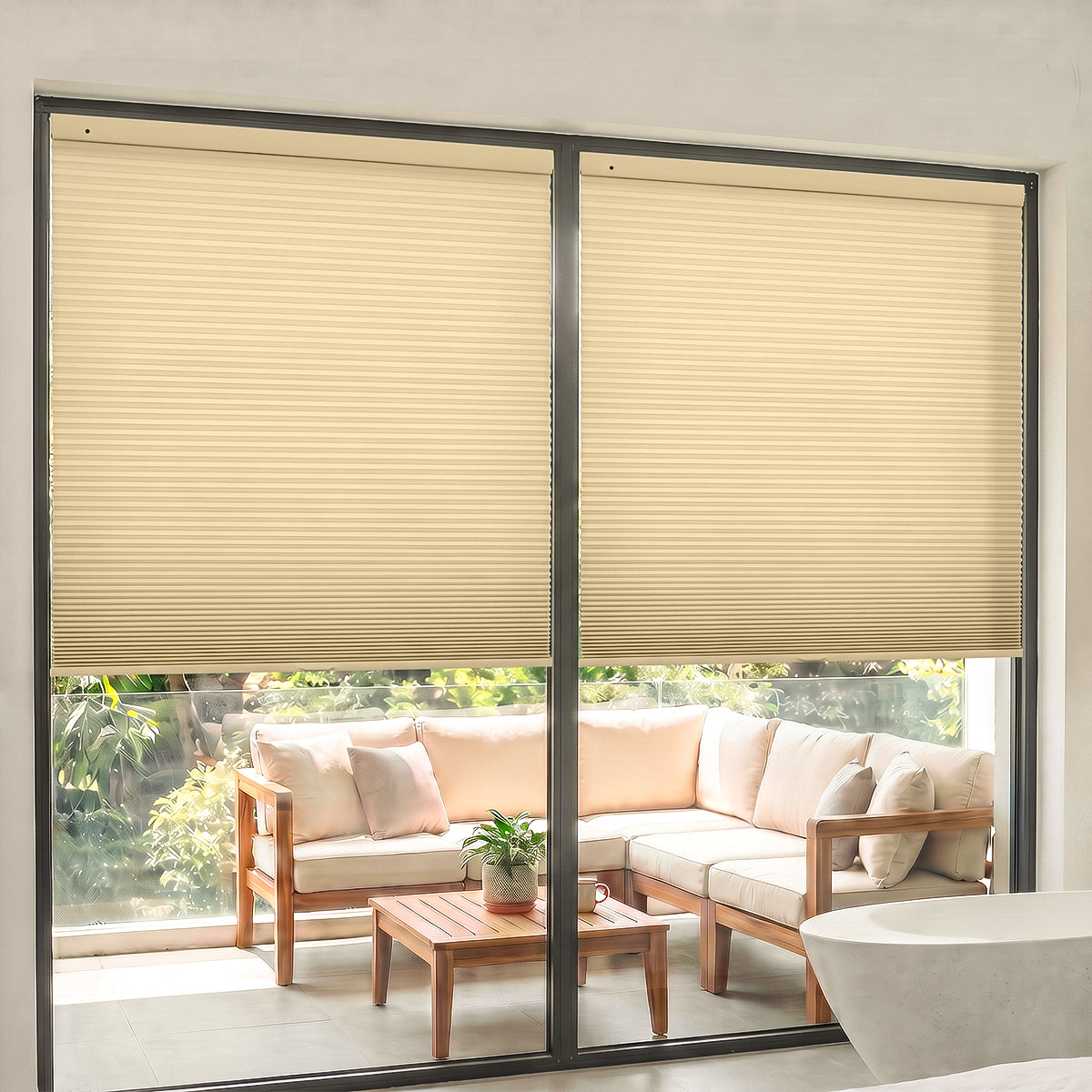 Berissa No Drill 1.5 Inch Fabric-wrapped Waterproof Cellular Blinds