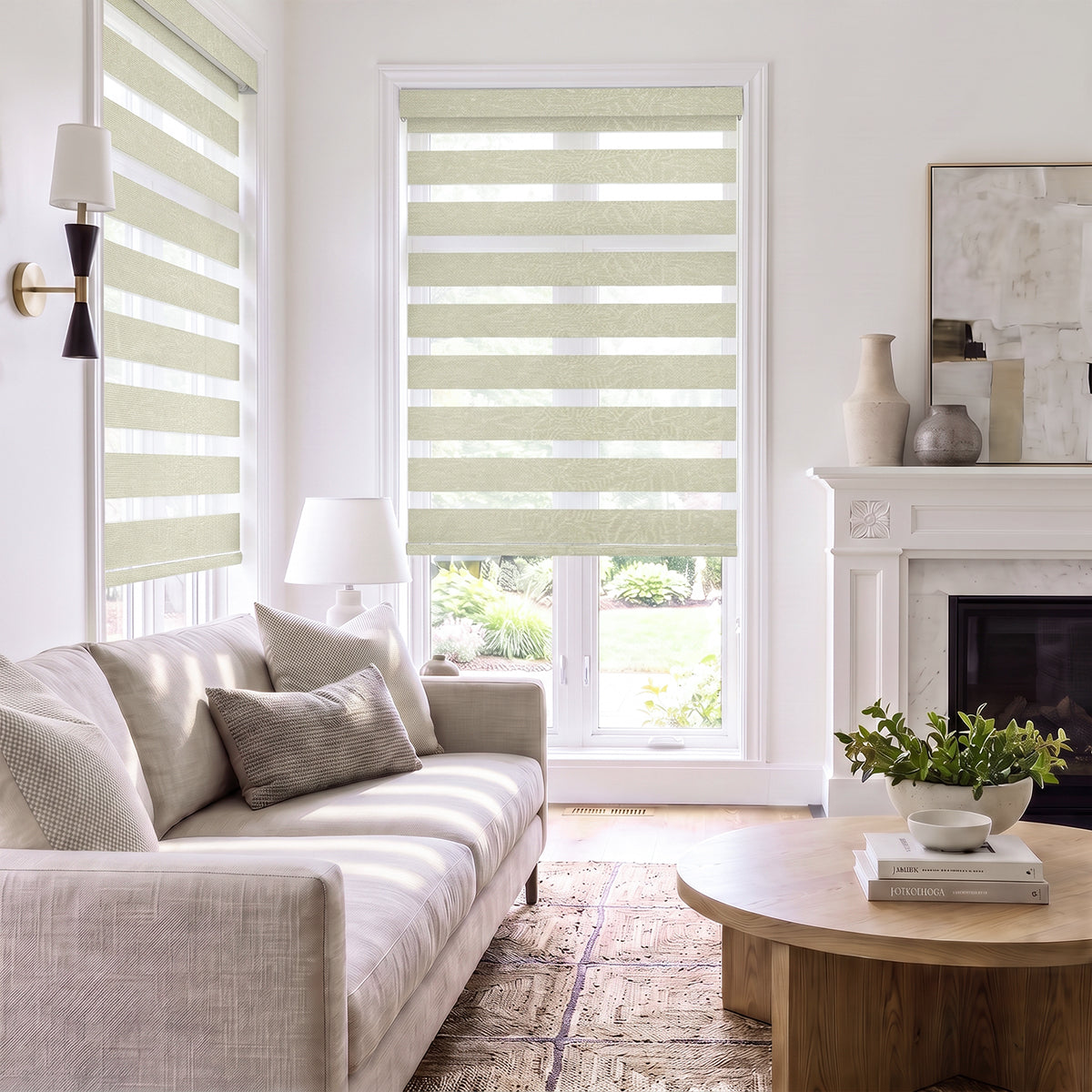 Berissa Custom No Drill Texture Day Night Blackout Zebra Blinds