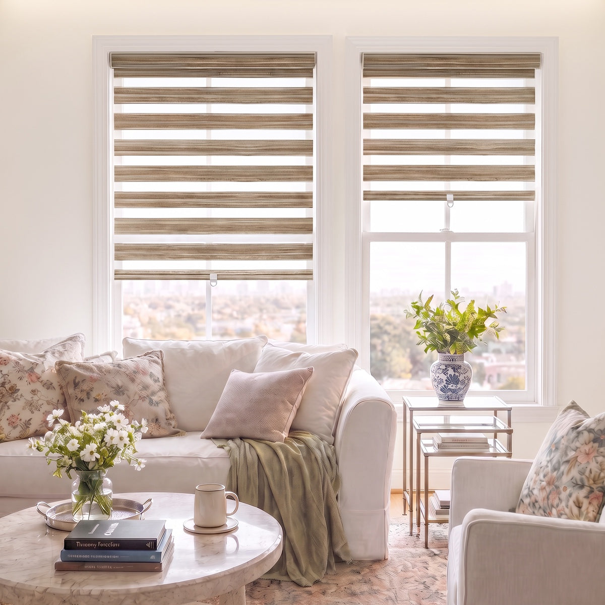 Berissa Custom Size Modern Day and Night Zebra Blinds