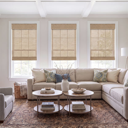 Berissa Natural Soft Glow Woven Bamboo Roman Shade