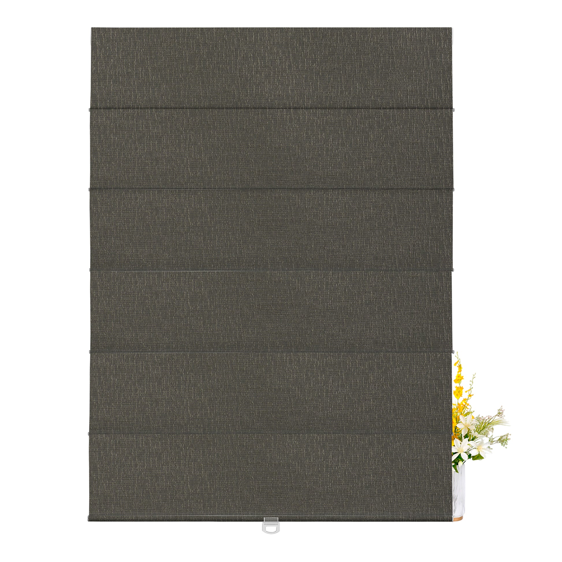 Berissa Natural Woven 70 Blackout Lien Fabric Roman Shades: FB10-Black