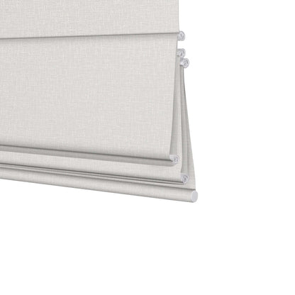 Berissa Timeless Light Filtering Checkered No Drill Roman Shades in light gray fabric.