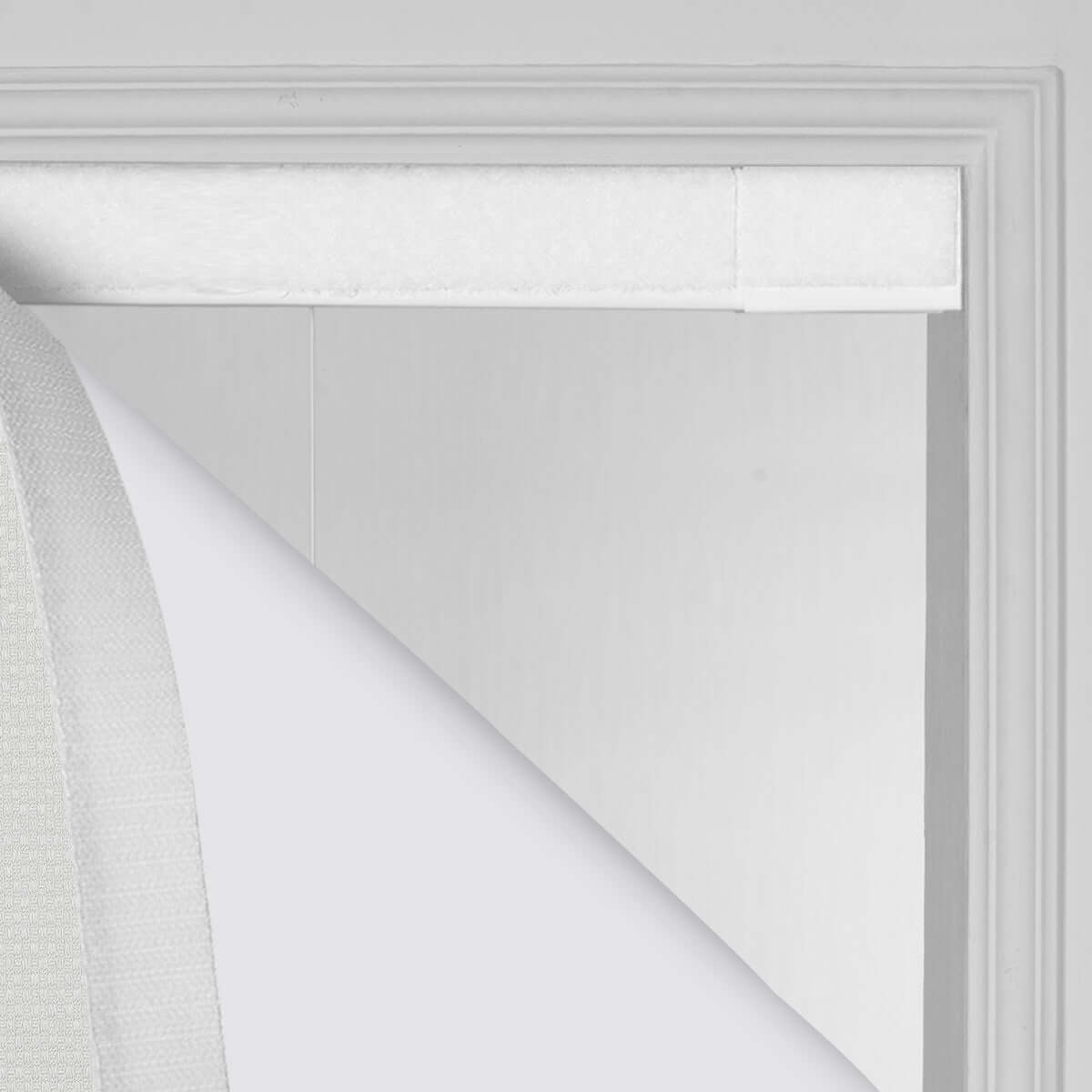 Berissa Custom Textured Blackout No Drill Quick installation Roman Shades showing a no-drill installation method.