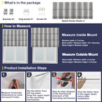 Berissa Square Series Extra Wide Roman Shade Cordless Child Safe installation guide and measurement instructions.