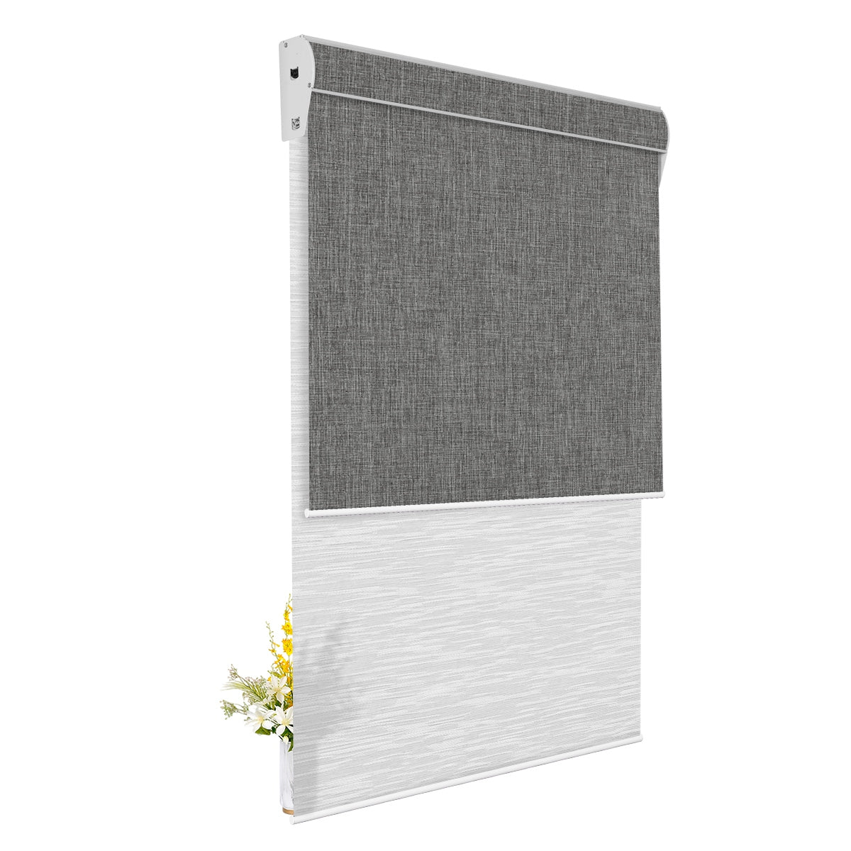 Light Filtering Jacquard White +Blackout Dark Gray