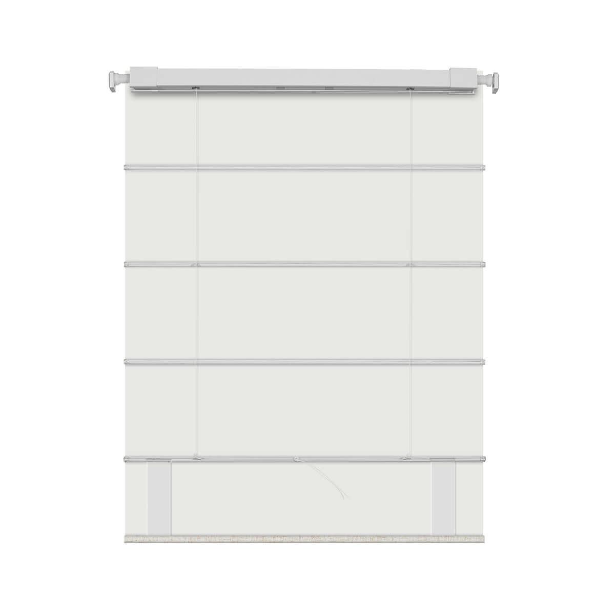 Berissa Obscura & Lumé Linen No Drill Custom Design Roman Shades in a soft white fabric.