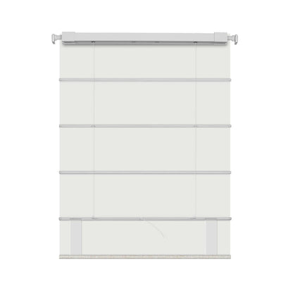 Berissa Obscura & Lumé Linen No Drill Custom Design Roman Shades in a soft white fabric.