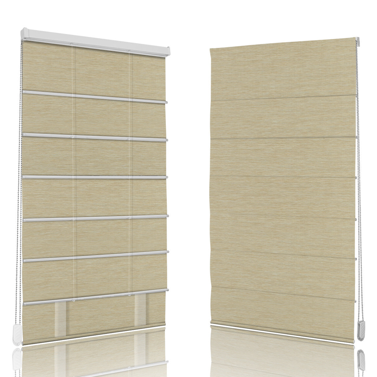 Berissa Corded Natural Warmth Subtle Stripes Beige Harmony Roman Blind showcasing woven texture and elegant design.