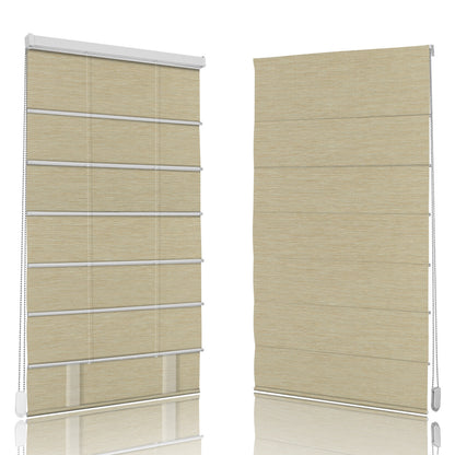 Berissa Corded Natural Warmth Subtle Stripes Beige Harmony Roman Blind showcasing woven texture and elegant design.