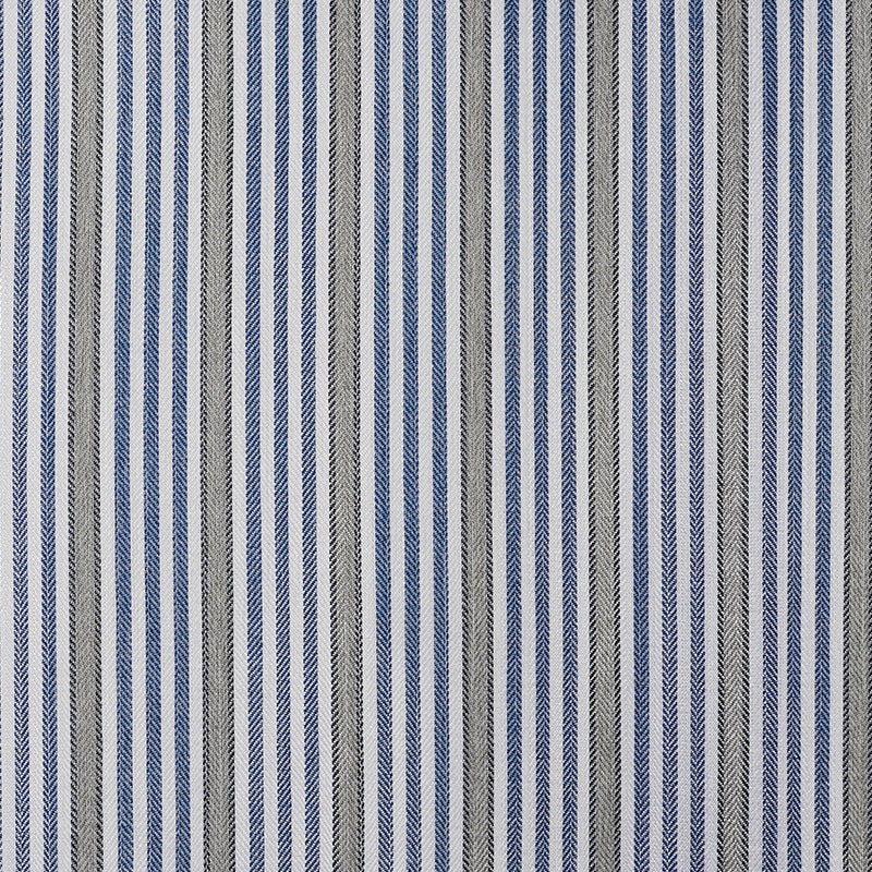 Berissa Square Series Extra Wide Roman Shade Cordless Child Safe fabric pattern in blue and gray stripes.