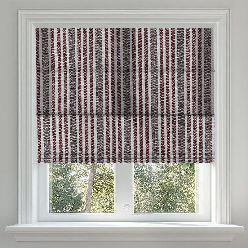Berissa Square Series Extra Wide Roman Shade Cordless Child Safe in a stylish striped pattern over a sunny window.