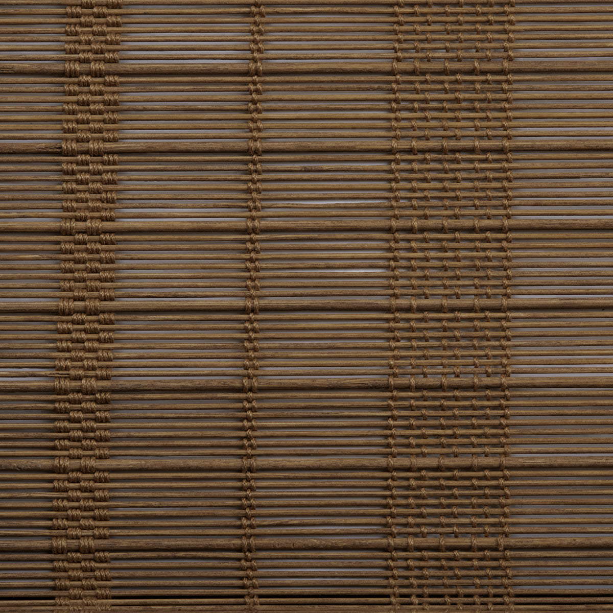 close-up view of Berissa Cordless Light Filtering Bamboo Roman Shades fabric texture in warm brown tones