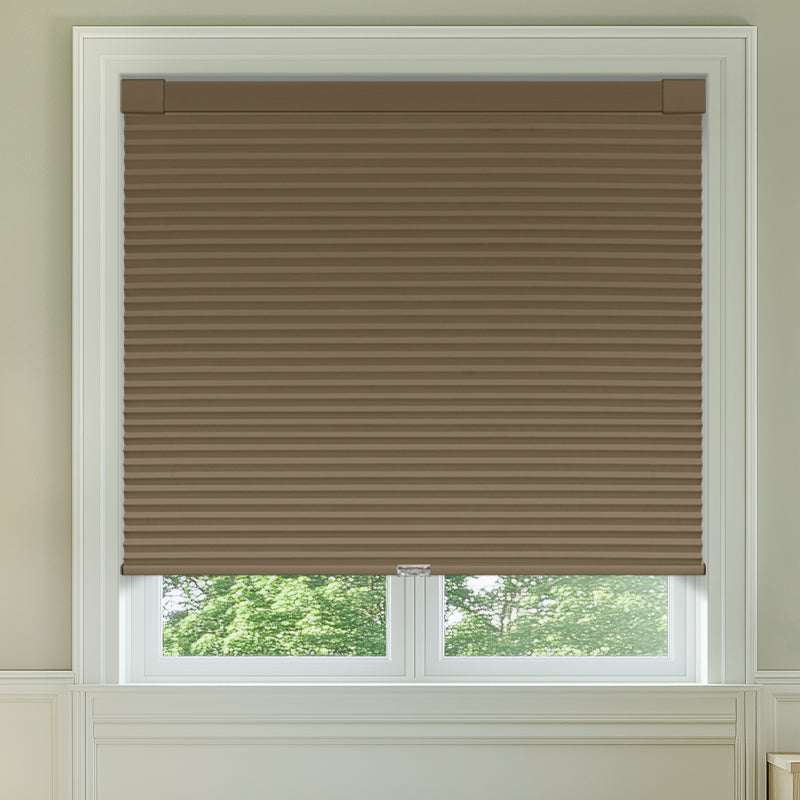 Berissa Classic No Drill Perfect Fit Cellular Shades installed in a window, providing a sleek, modern look.