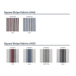 Square Stripe Fabrics for Berissa Candy Square Stripe Custom Roman Shades in red, blue, light gray, and black.