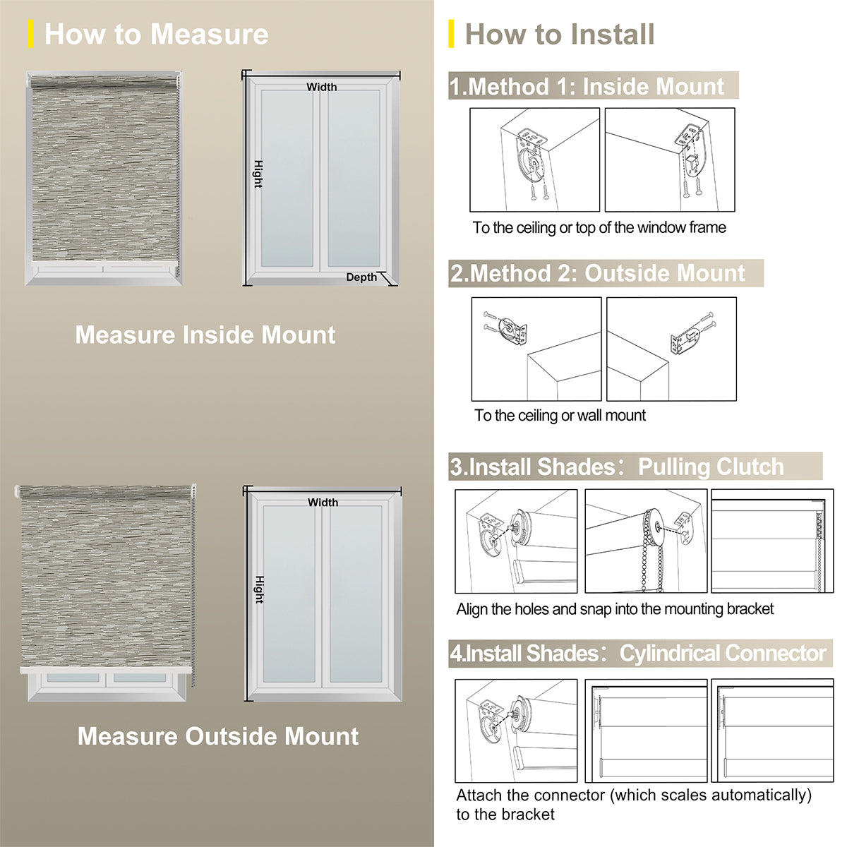 How to measure and install Berissa Classic Macaron Corded Pull Roller Shades with detailed instructions.