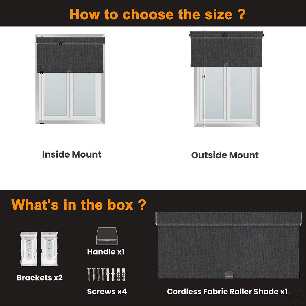 How to choose the size of Berissa Spring System Cordless Roller Shades and contents of the box.